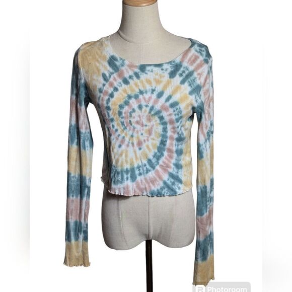 Aeropostale OG Collection Green Tie Dye Cropped Shrunken Tee - Picture 1 of 6